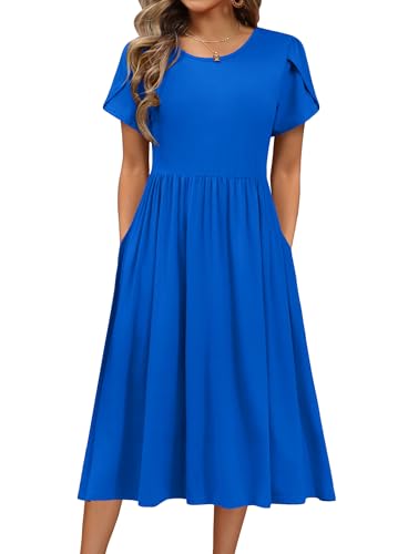 HOTOUCH Summer Dresses for Older Women Over 60 Elegant Classy Short Sleeve Midi Aline Swing Dress...