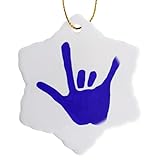 CherylsArt Love Sign Language Blue Snowflake Porcelain Ornament, 3-Inch