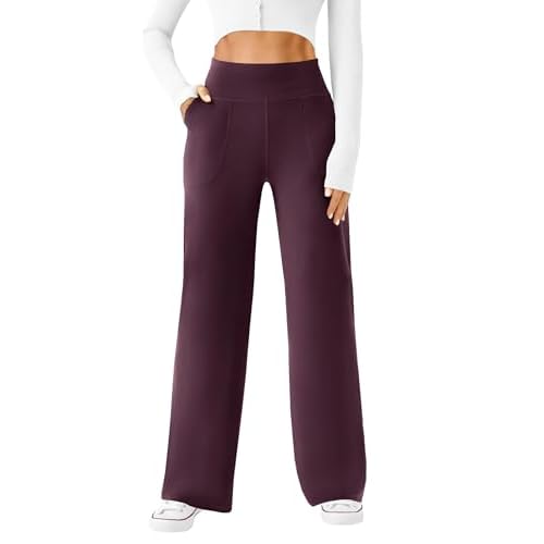 DLOODA Womens Wide Leg Yoga Pants Casual Work Dress Pants Lounge Sweatpants High Waist Comfy Loose Trousers with Pockets Deep Purple Large