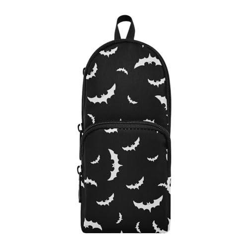Image of ZAZYXTJ Halloween Bat Standing Large Capacity Pencil Case 3 Compartment Pen Pouch Storage Makeup Bag for School Office Teen Girl Boy Men Women