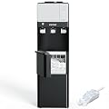 ICEVOKE 3-in-1 Top-Loading Water Dispenser with Ice Maker, Hot and Cold Water Cooler for 3 or 5 Gallon Bottle, Includes Child Safety Lock & Nightlight, Water and Ice Dispenser for Home, Office, Black