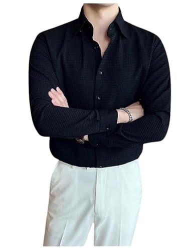 Image of GRECIILOOKS Men's Formal Button Down Shirt - Slim Fit Shirt's for Men | Textured Long Sleeve Polycotton| Business & Meeting Ready (Available in Plus Size)