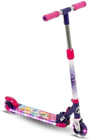 Huffy Disney Princess Light Up Inline Scooter for Girls, Ideal for Ages 5+ Years Old, 2-Wheels, Disney Princess Graphics, LED Lights, Foldable, Lightweight, Durable and Safe, Purple