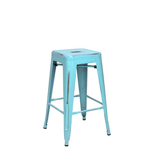 Vaukura Taburete Medio Oliix Vintage - Taburete Industrial Medio Tolix (Azul)