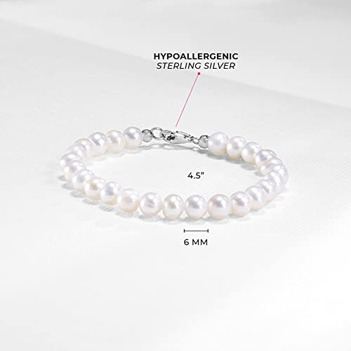 925 Sterling Silver Kid's Bracelet with Freshwater Cultured Pearls for Little Girls & Toddlers 4.5", 5.5" & 6.5" - Formal Event Jewelry for Children - Delicate Freshwater Pearl Accessories4