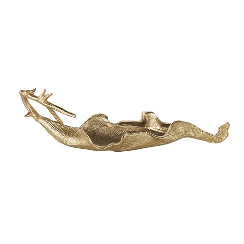 Deco 79 Aluminum Metal Leaf Decorative Bowl Decorative Bowl Textured Folded Decorative Container with Stem, Decorative Keepsake Box 27" x 9" x 8", Gold by deco 79 - Used condition - Image 3
