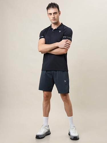 Image of TECHNOSPORT Men's Solid Slim Fit Polo Collar T-Shirt TECHNOCOOL+ Half Sleeve Button Polyester for Gym Running Workout UPF50+ Anti Odour