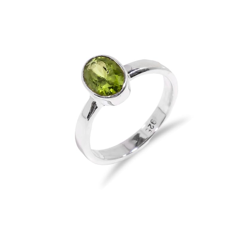 Bague péridot en argent sterling 925 bague de fiançailles minimaliste BR52-P