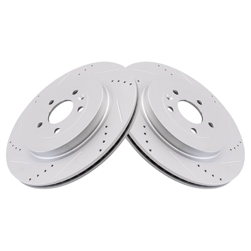 Image of TRQ Performance Rear Brake Pad and Rotor Set Ceramic Drilled Slotted G Coated Rotors Compatible with 2013-2019 Ford Police Interceptor Utility