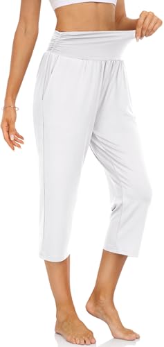 UEU Women's Capri Pants Summer Loose Yoga Pants Comfy Workout Cropprd Pants with Pockets3