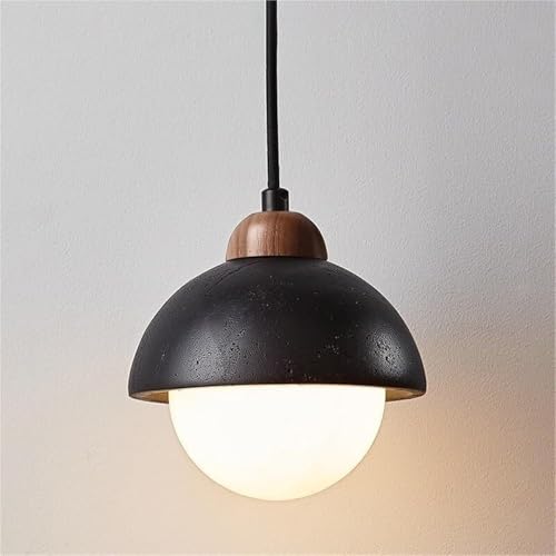 Black Natural Stone Pendant Light G9 Wood Base Lamp Single Heaads Adjustable Suspension Wire Hanging [5]