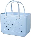 Oversized Rubber Beach Bags, Waterproof Tote, Portable Travel Bags, Washable Handbag for Beach Sports (Light Blue, Oversized)