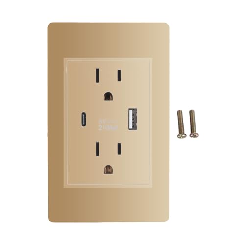 電気コンセント コンセント2ポート USB C壁面用コンセント 複数保護 露出コンセント USBコンセント 5V 2100mA AC110‑220V 取付しやすい 家庭 オフィス ホテル (ゴールド)