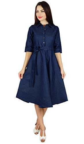 Bimba Womens Blue Denim Chambray Casual Shift Dress Summer Dresses #TOP6