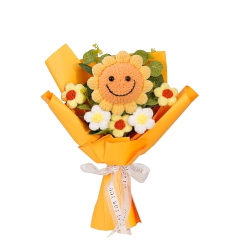 CHENGCKJ Ramo de flores de ganchillo artificial, ramo de flores de ganchillo, flores falsas, girasoles, girasoles, regalo para festival, boda, día de la madre, punto