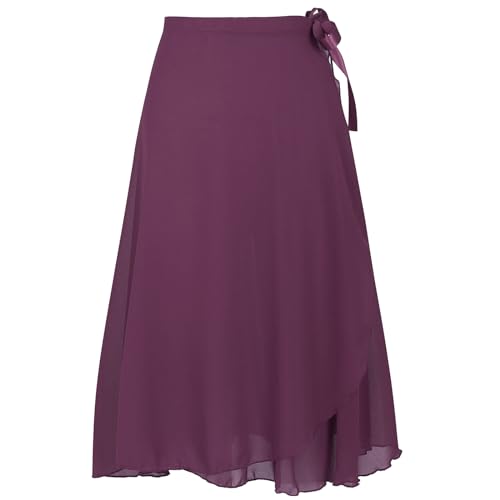 Deesorxin Ballet Skirt for Women Long Wrap Skirt Sheer Dance Costumes with Adjustable Waist tie for Adult Ladies Big Girls Purple
