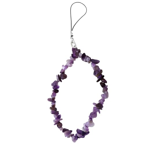 KUAJTUN Amethyst Handykette Kurz fürs Handgelenk, Stilvoller Handyanhänger Kristall Handyschmuck, Handy Kette für Damen, Kompatibel mit Smartphones, Ideal als Mode Accessoire für Alltag Reisen Partys