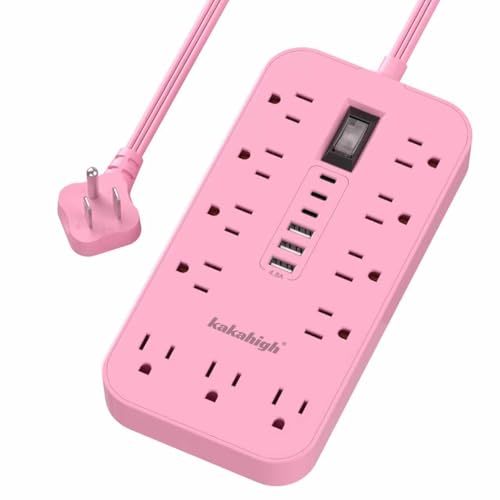 Pink Extension Cord with Multiple Outlets- 5 FT Kawaii Power Strip Cute Extension Cord with 11 AC Outlet 6 USB (24W/4.8A) Charging Station for Cute Pink Kawaii Desk Home Room Decor Essentials Gifts