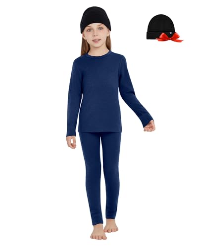 Unisex Kids' 100% Merino Wool Base Layer Sets - Light and Midweight Thermal Underwear Gifts Pack with Wool Beanie