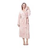 Dowesrobe Womens Fleece Hooded Fluffy Bathrobe Plush Long soft cozy Winner Warm fuzzy Spa Robe with deep pockets (Medium, Rose Taupe)