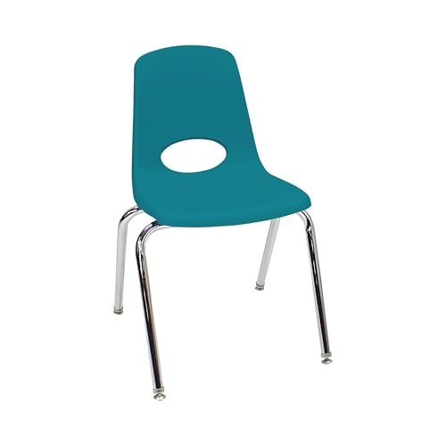 Image of FDP 18 inch School Stack Chair,Stacking Student Seat with Chromed Steel Legs and Swivel Glides for Classroom, Homeschool or Office - Teal, 11561-TL