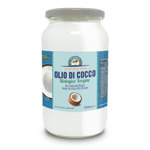 Exponatura Aceite de coco orgánico – 100% natural – Prensado en frío – Aceite alimenticio y nutritivo para el cabello y la piel – Vegano (1 L)