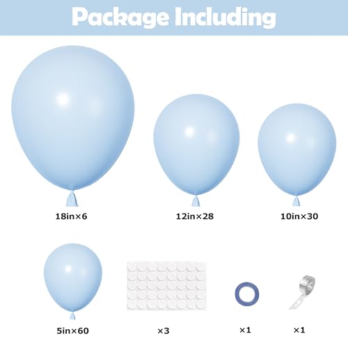 Image of Ouddy Party 129Pcs Light Blue Balloons Arch Garland Kit 18 12 10 5 Inch | Different Sizes 6Pcs 18 inch Pastel Baby Blue Latex Balloons for Birthday Bridal Baby Shower Party Decorations