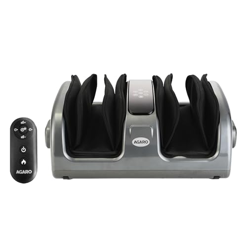 AGARO Elite Air Compress Foot Massager Corded Electric, Shiatsu Foot Massager, Kneading & Rolling Function, Lukewarm Heat, For Muscle Relief, Improving Blood Circulation, Includes Remote Control, Grey