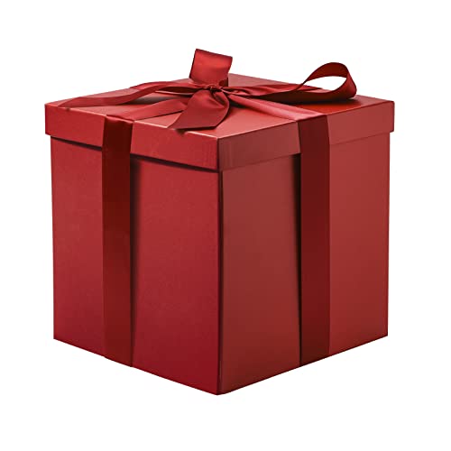 RUSPEPA Medium Birthday Gift Box with Lids, Ribbon and Tissue Paper, Collapsible Gift Box - 1 Pcs, 9x9x9 Inches, Red