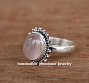 Handmade Natural Rose Quartz Oval Stone Ring - Boho Self-Love Pale Pink Crystal Jewelry, Adjustable Healing Gemstone Statement Piece for Women