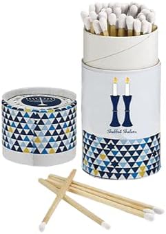 RITE LITE Shabbat Matches, Blue Geometric, 60 Long Matches, 4.25" H, Gift Box