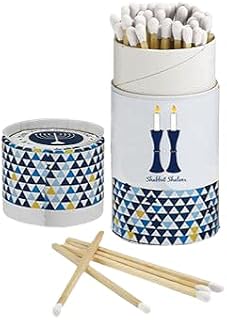 RITE LITE Shabbat Matches, Blue Geometric, 60 Long Matches, 4.25" H, Gift Box