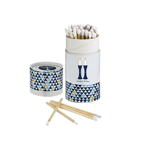 RITE LITE Shabbat Matches, Blue Geometric, 60 Long Matches, 4.25" H, Gift Box