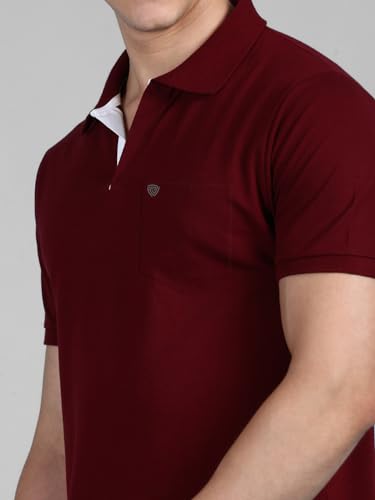Image of Lux Cozi Men Cotton Regular Fit Polo Neck Half Sleeve Solid Casual T-Shirt with Chest Pocket | Pack of 2 |