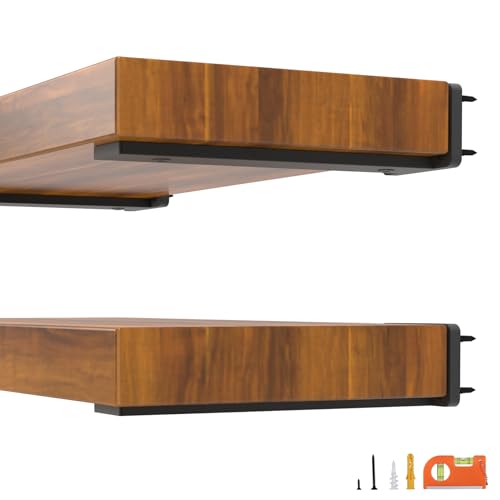 10 Inch Heavy Duty Floating Shelf Brackets, 1/5" Thick Industrial Metal Wall L Bracket for Kitchen, Mantel Shelves Support, Black Powder Coated Steel, 6-Pack