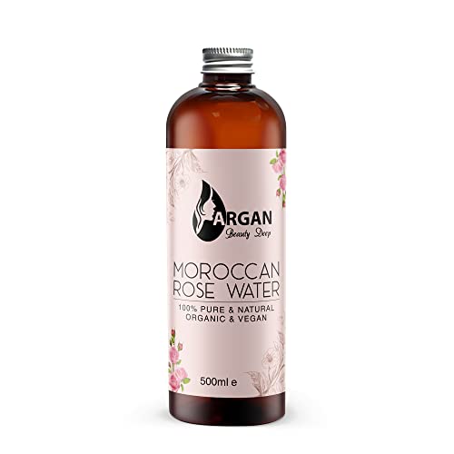 Tónico facial Agua de rosas pura/Hecho a mano/Triple filtrado y purificado/Vegano/Sin crueldad/De fuentes responsables/El mejor agua de rosas marroquíes/Botella extra grande de 500 ml Cover
