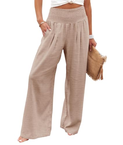 Consejos para Comprar Pantalones Dama los mejores 10. 46 VIOPY Pantalones de Mujer Holgados Pantalón Ancho Mujeres Elegante Pantalon Recto Palazzo Dama Casual Pierna Ancha Comodos Pants con Bolsillos (Almendra, X-G)