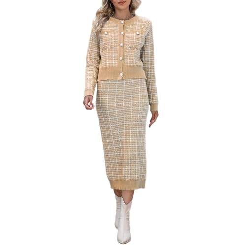 CROSTRITON 2 Piece Skirts Sets for Women Fall Cardigan Sweater