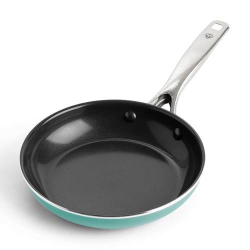 Image of Blue Diamond 8 inch Nonstick Frying Pan Skillet, Diamond Infused Ceramic PFAS-Free, Dishwasher & Oven Safe, Stay Cool Handle, Durable Non Toxic Metal Utensil Safe, Egg & Omelet Pan, Turquoise