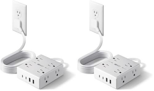 Image of SUPERDANNY Extension Cord,Flat Plug Surge Protector Power Strip,6Ft (Pack of 2)