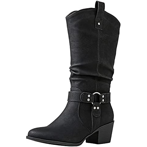 GLOBALWIN Women's Black Knee High Cowboy Boots Cowgirl Boots 7M Cover