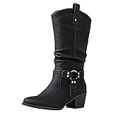 GLOBALWIN Women's Black Knee High Cowboy Boots Cowgirl Boots 7M