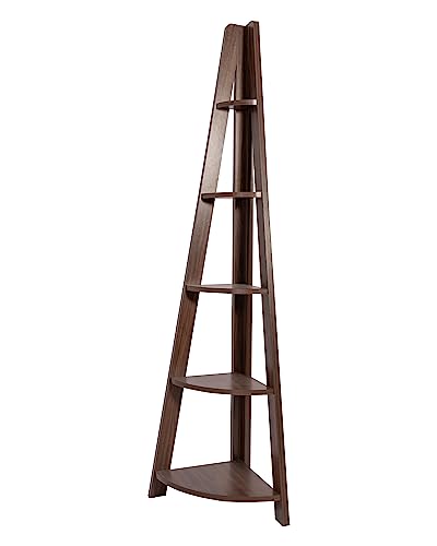 Image of DeckUp TIVA Engineered Wood Corner Ladder Book Shelf (Walnut, Matte Finish)