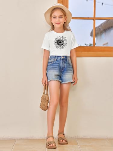 Image of Girls Short Sleeve T Shirts Kids Summer Tops Crewneck Tees 5-14 Years