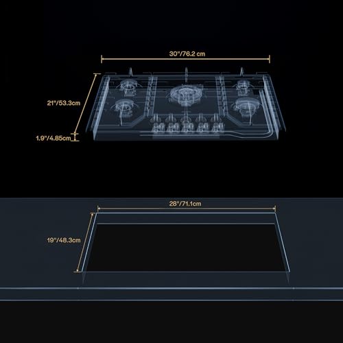 30 inch Gas Cooktop with 5 Sealed Burners, Stainless Steel Drop-in Stove Top, Dishwasher Safe Cast Iron Grates, NG/LPG Convertible, 38K BTU by COOKTOP - Image 7