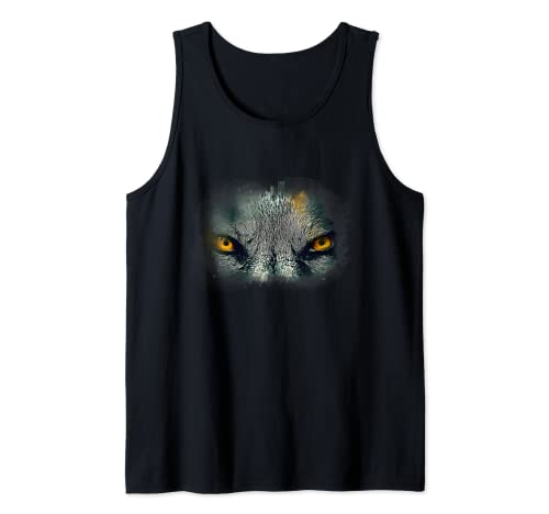 Wolf Lover Design para hombres, mujeres amarillo lobo ojos lobo amante Camiseta sin Mangas