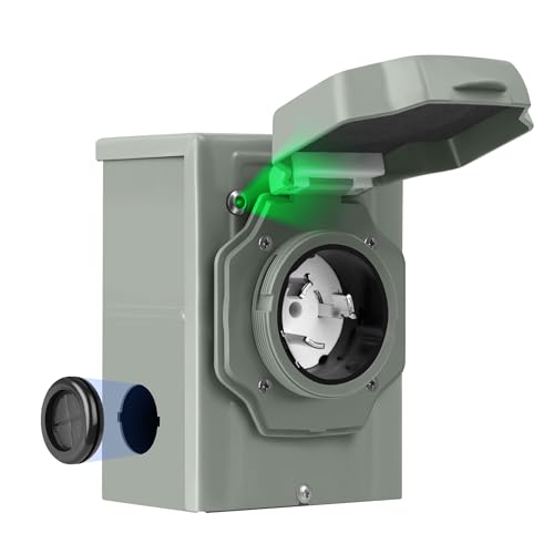 50 Amp Weatherproof Generator Inlet Box with LED