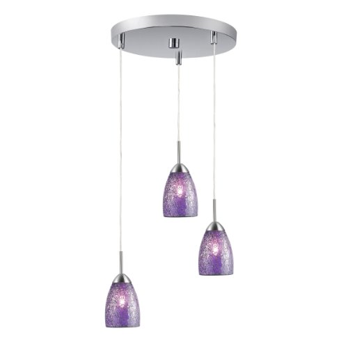 Woodbridge Lighting 13224STN-M20PURT Venezia 3-Light Satin Nickel Multi-Light Pendant with Purple Mosaic Glass