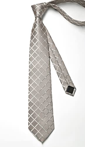 Image of Enlision Ties for Men Plaid Stripe Tie Handkerchief Woven Classic Formal Necktie Pocket Square Clip Set