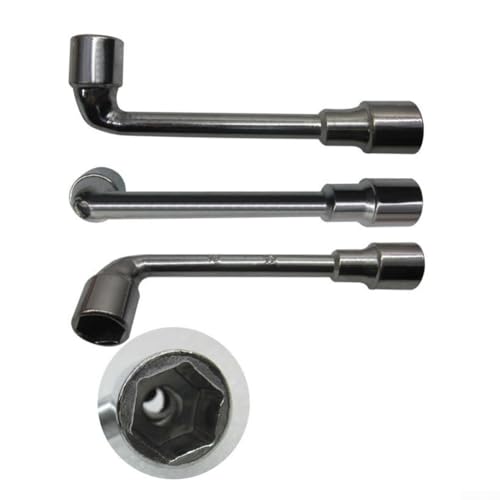Llave de codo en forma de L con cuerpo de acero cromado y enchufe hexagonal de doble cabeza, con diseño de perforación doblada para una mayor funcionalidad en reparaciones (8 mm)
